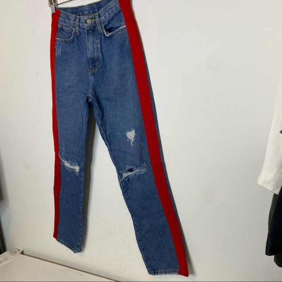 Carmar Los Angeles Ursula Taylor High Rise Red Twill Trim Straight Jeans 25 - Picture 3 of 13
